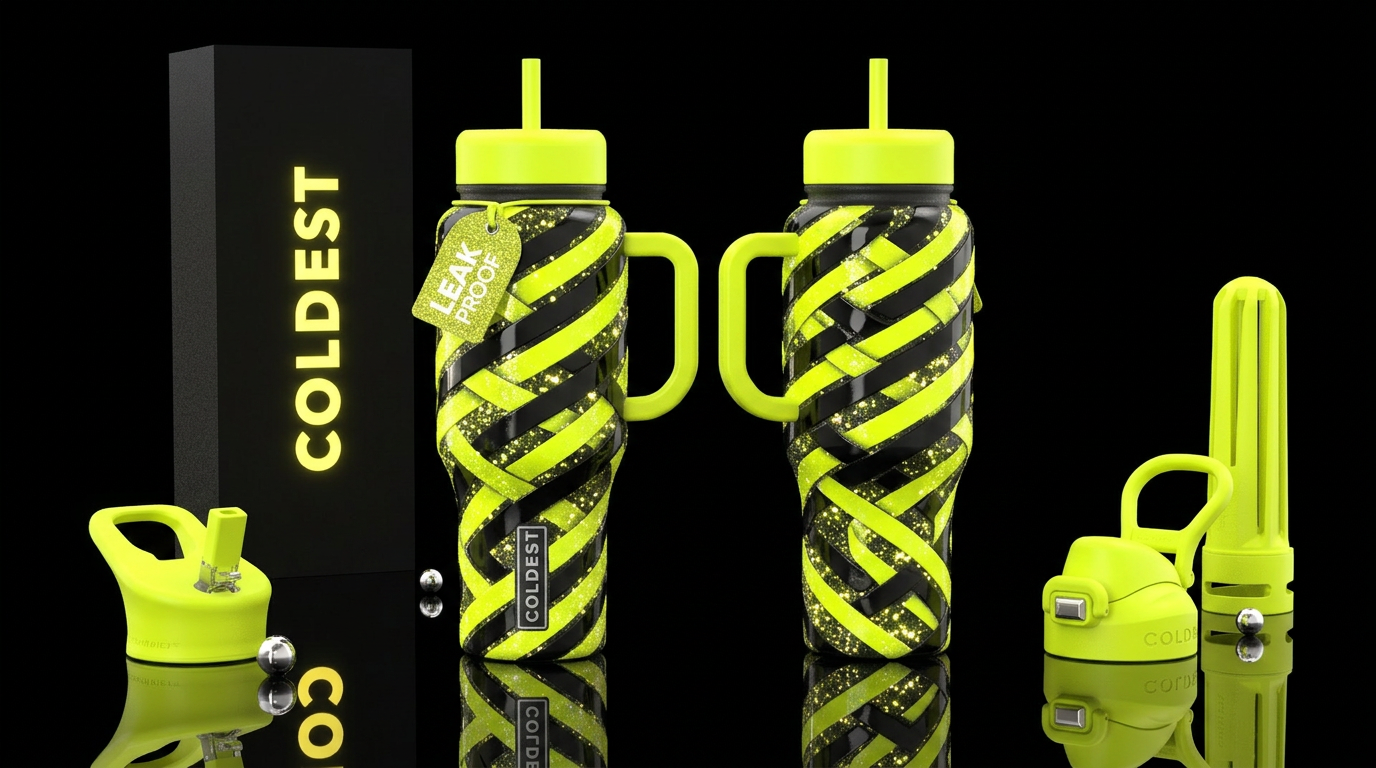 spirals, sparkly, add neon yellow,  florescent glo... water bottle design
