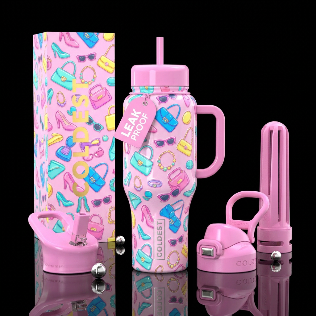 Cup made of bright pastel colored barbie accessori... water bottle design
