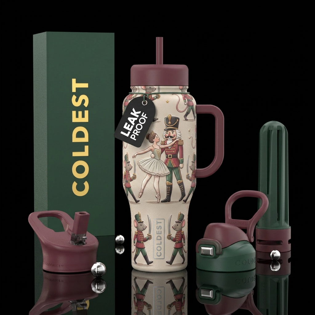 Glossy cup with nutcracker dancing with ballerina ... water bottle design