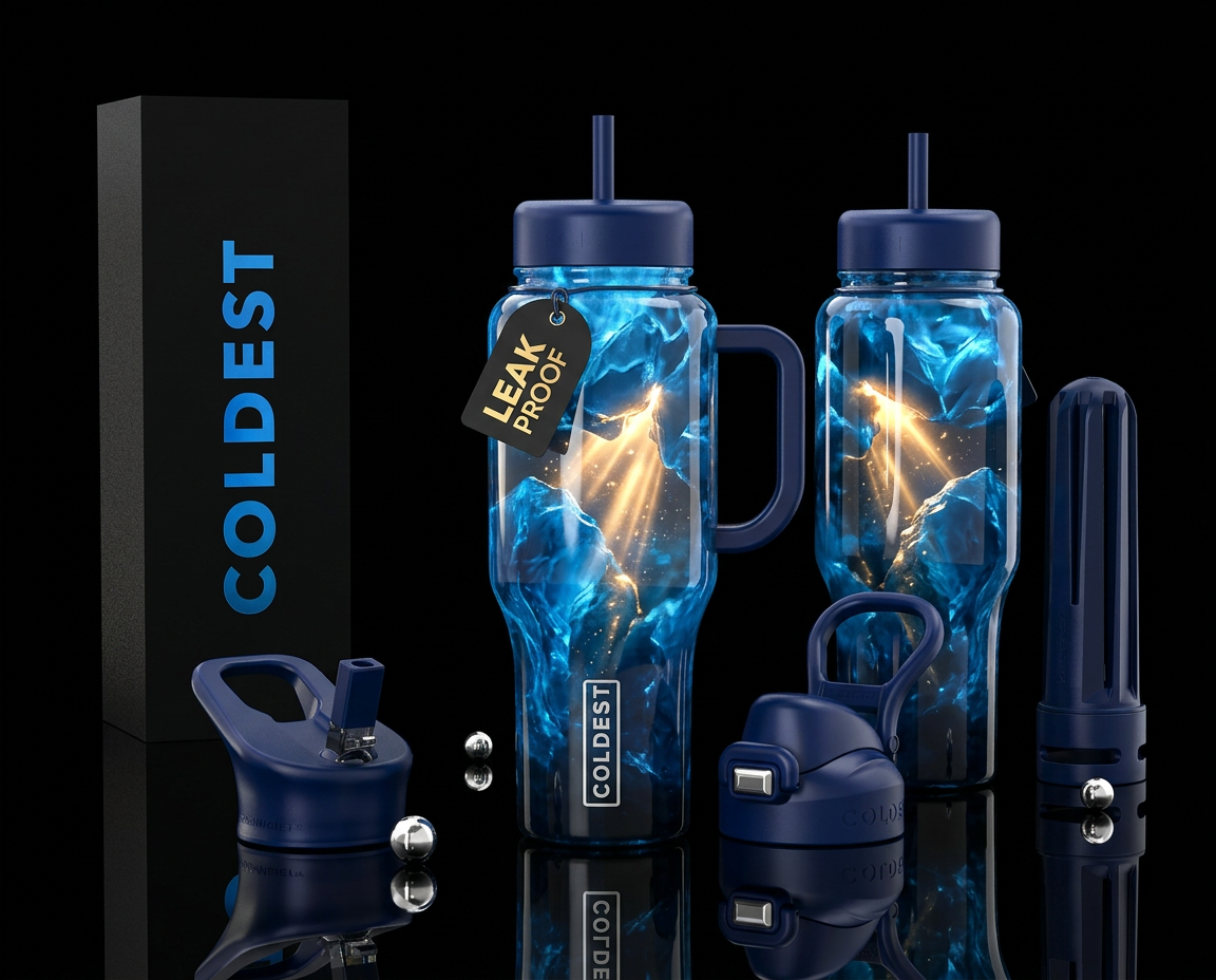 Glossy blue iceberg Bottle with trapped  sun rays ... water bottle design