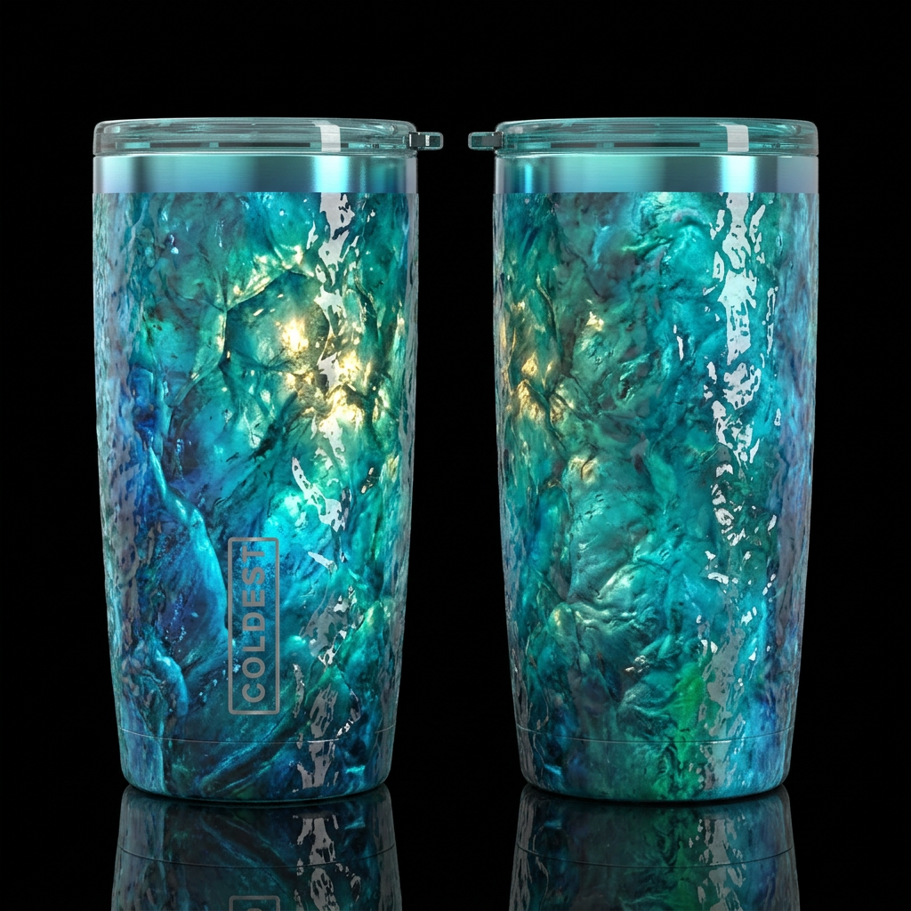 Glossy texture you can feel bluish green glacier b... water bottle design