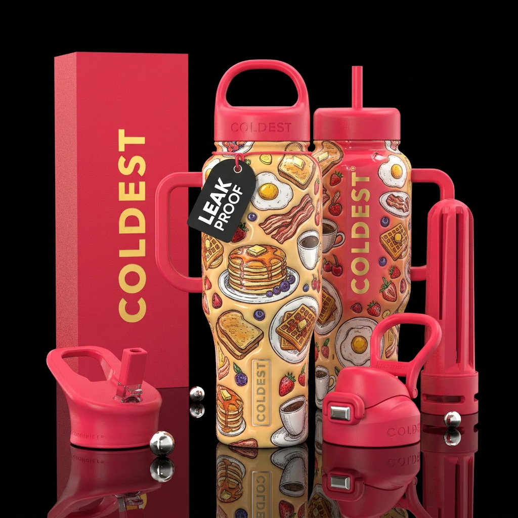 Glossy with slightly raised texture with cute sket... water bottle design