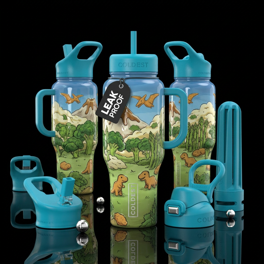 Glossy with slightly raised texture with cute sket... water bottle design