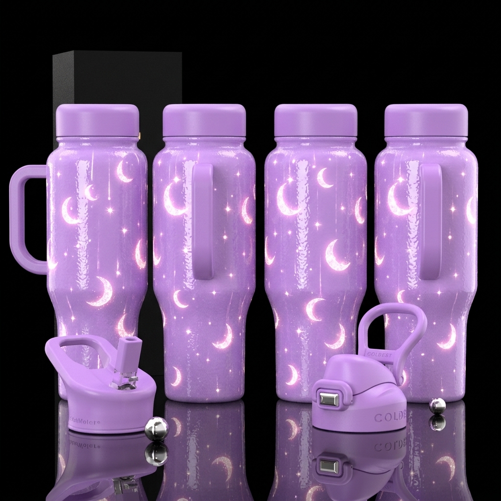 Glossy bottle with slightly raised textured Cute s... water bottle design