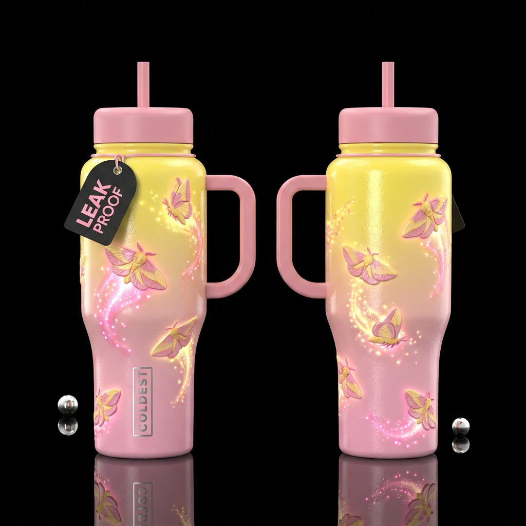 Glossy bottle with slightly raised textured Cute s... water bottle design