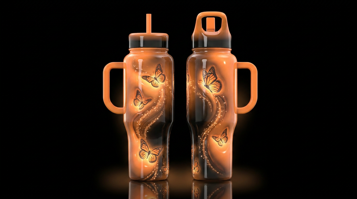 Glossy bottle with slightly raised textured Cute s... water bottle design