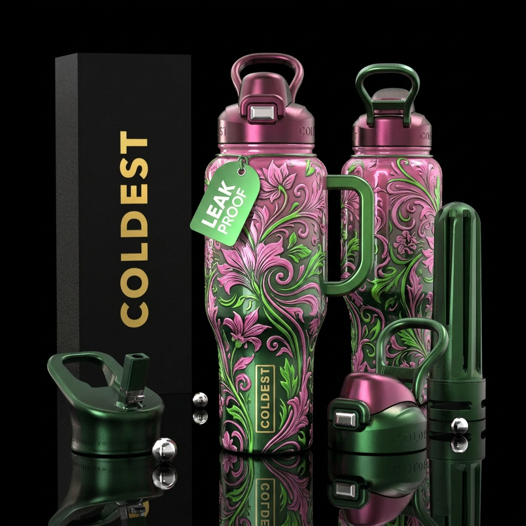 Glossy Cup with slightly raised texture with pink ... water bottle design