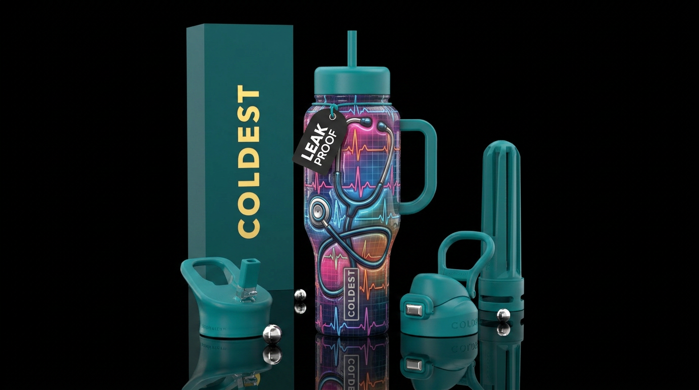 Glossy cup with slightly raised texture with a ste... water bottle design