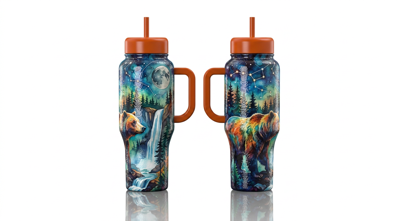 Glossy bottle with slightly raised feeling texture... water bottle design
