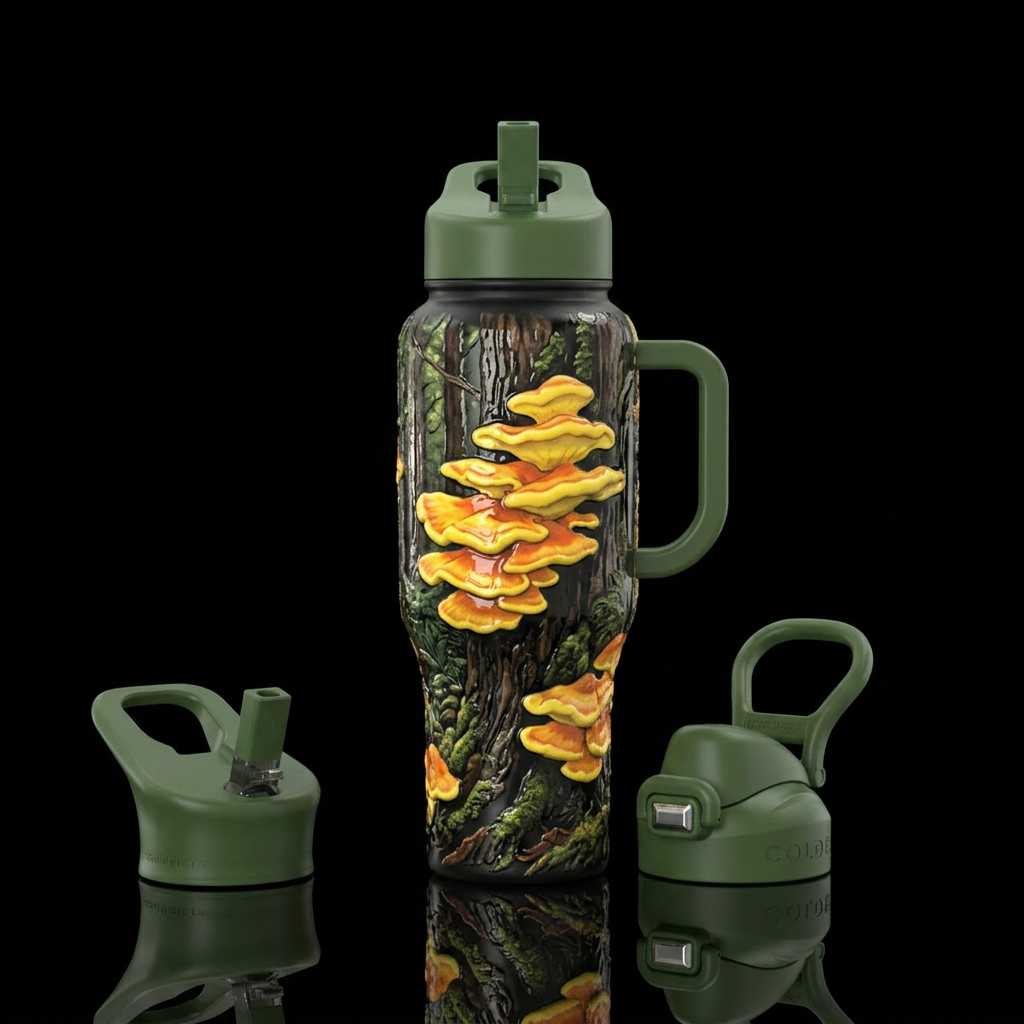Glossy bottle with slightly raised glossy texture ... water bottle design