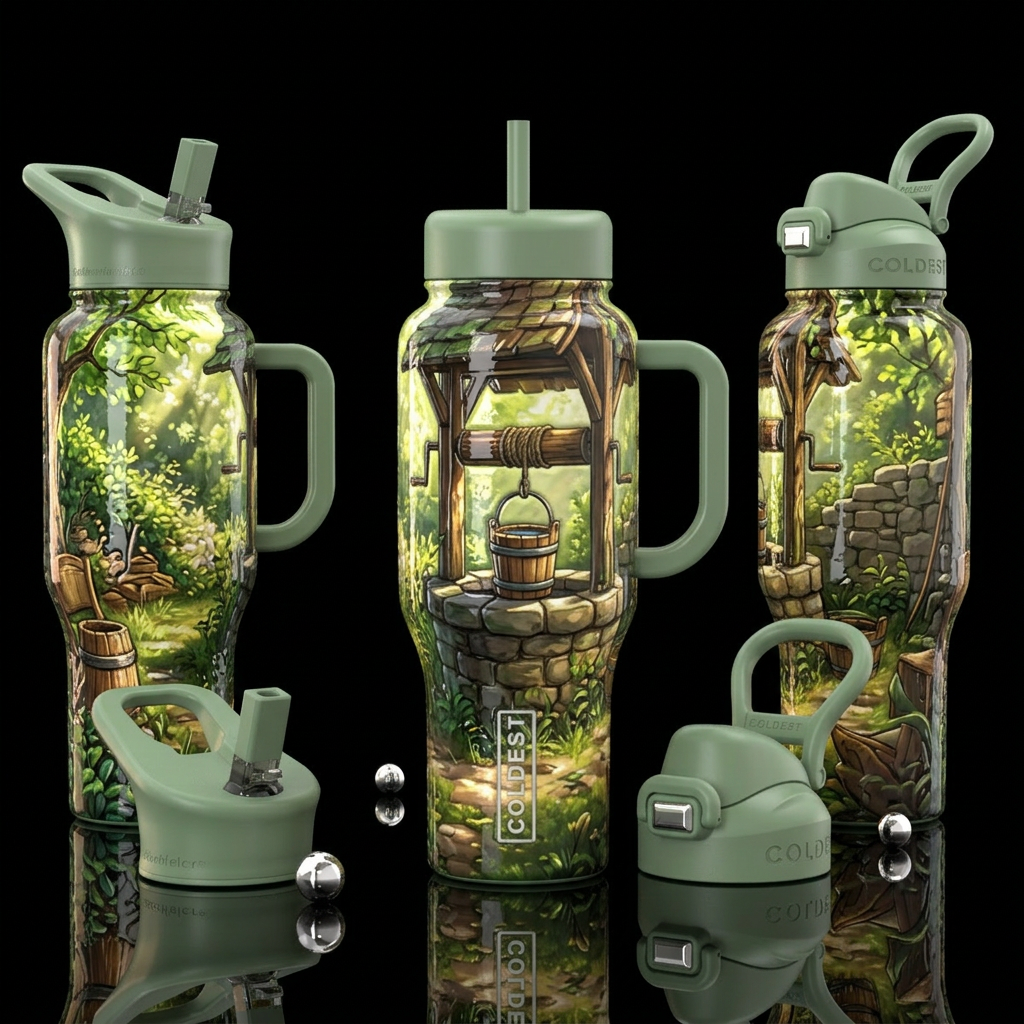 Glossy bottle with slightly raised glossy texture ... water bottle design