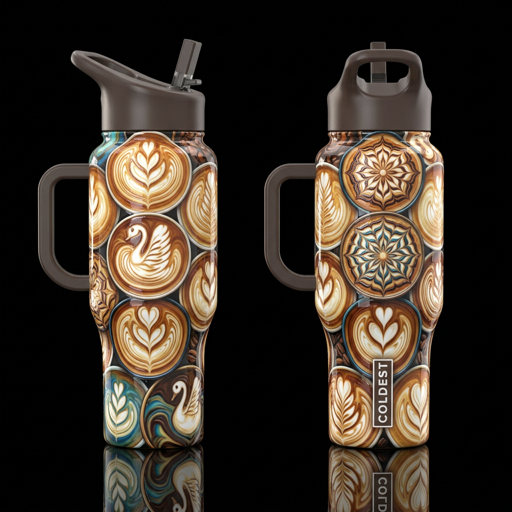 Glossy bottle with slightly raised glossy texture ... water bottle design