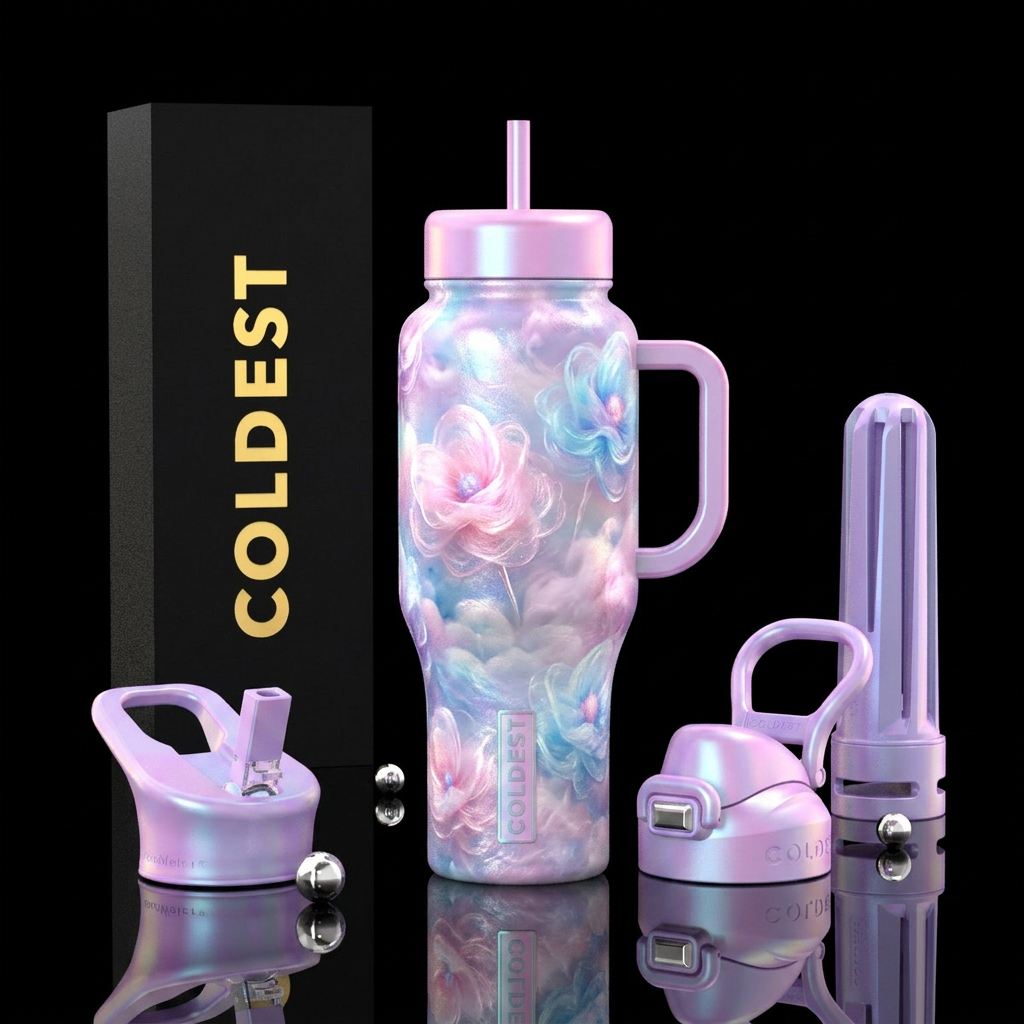 Iridescent shimmering sparkling field or light wis... water bottle design