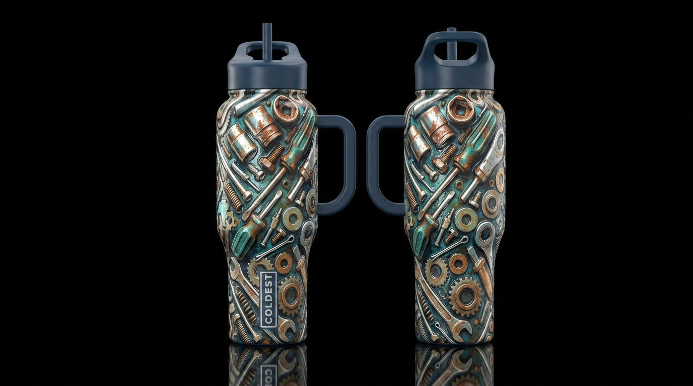 Glossy bottle with slightly raised glossy texture ... water bottle design