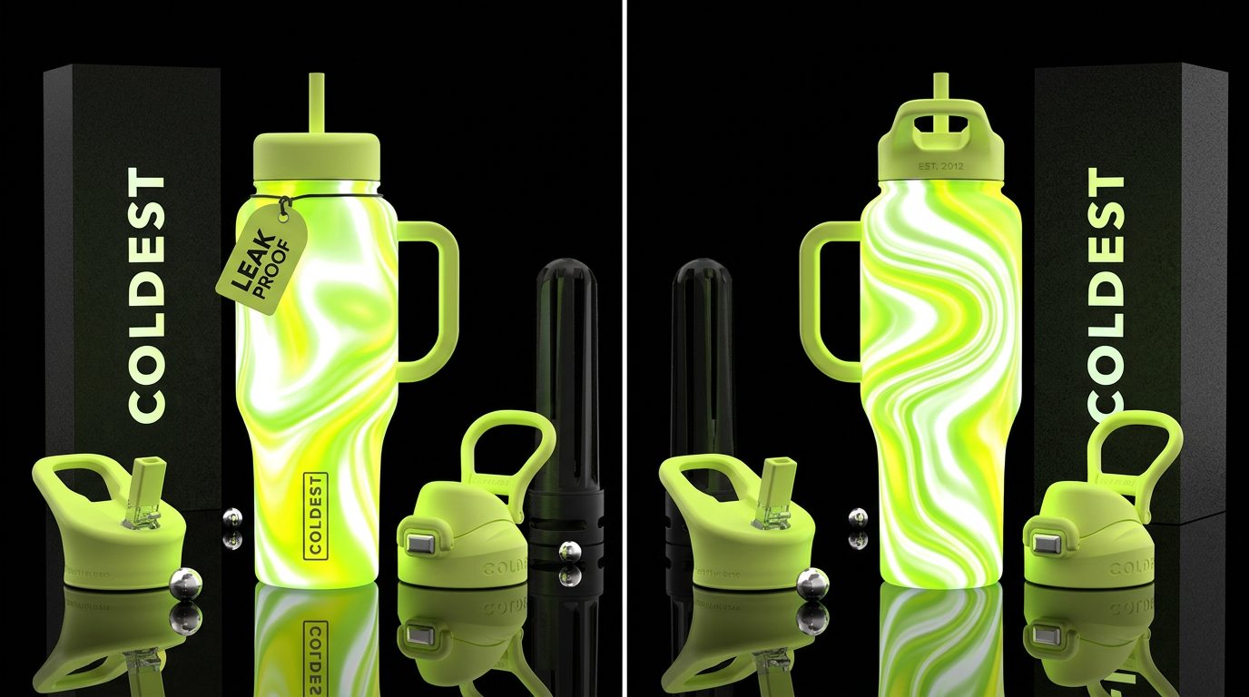 florescent glowing white and neon lime sorbet with... water bottle design