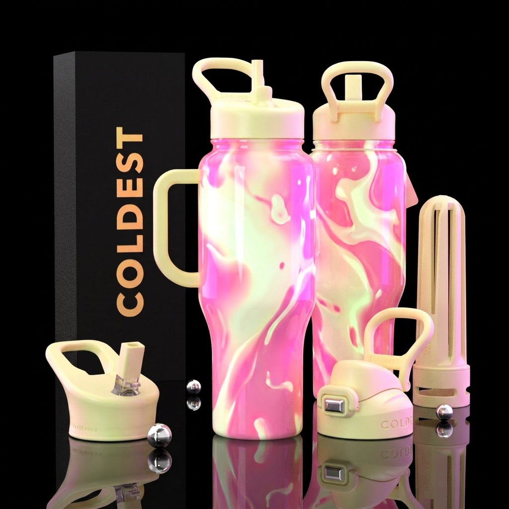 florescent glowing glossy bottle white and pink ne... water bottle design