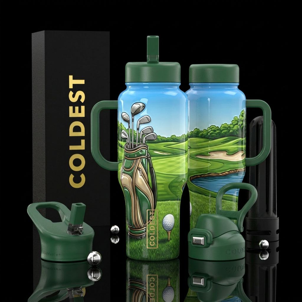 Glossy cup with slightly raised texture with golf ... water bottle design