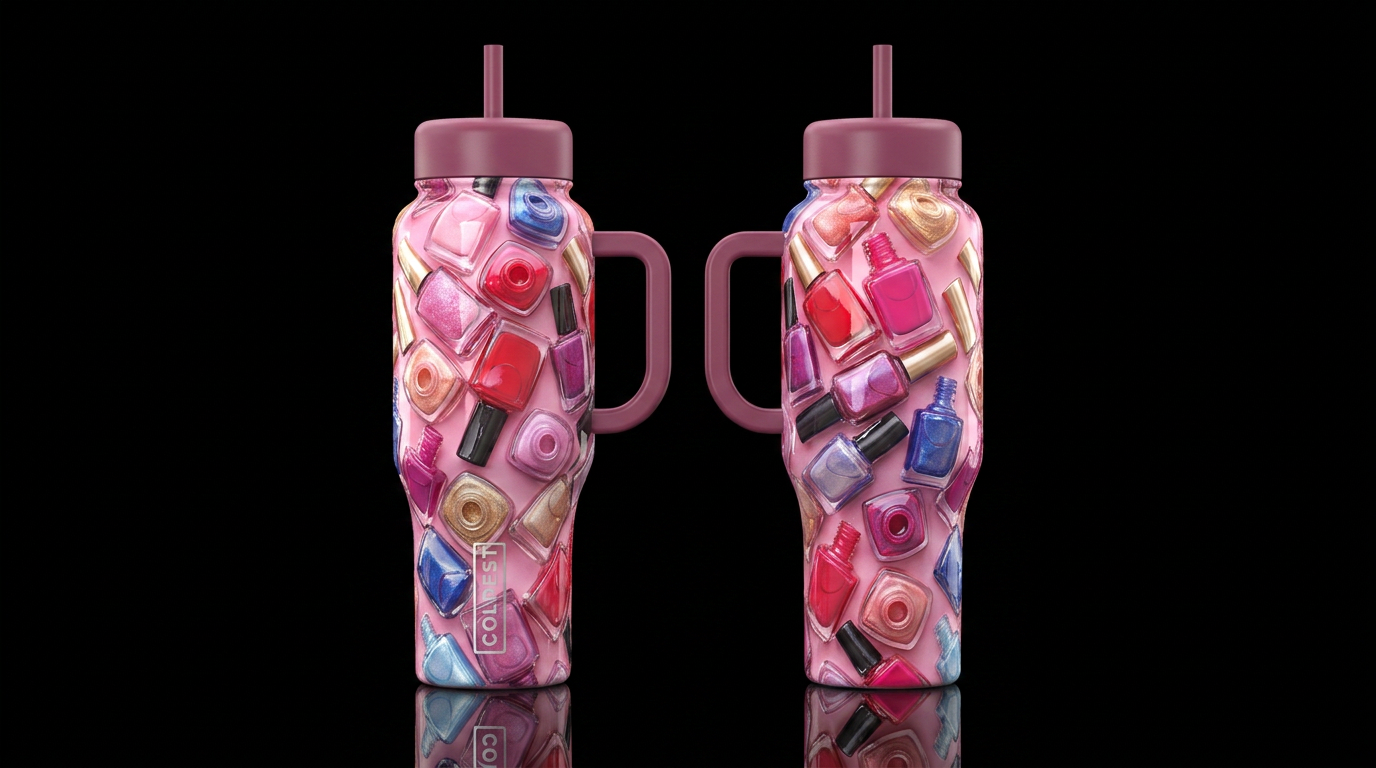 Glossy cup with slightly raised texture open nail ... water bottle design
