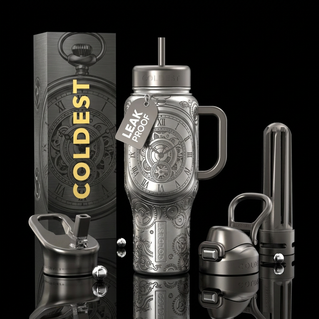 Silver pocket watch design water bottle design