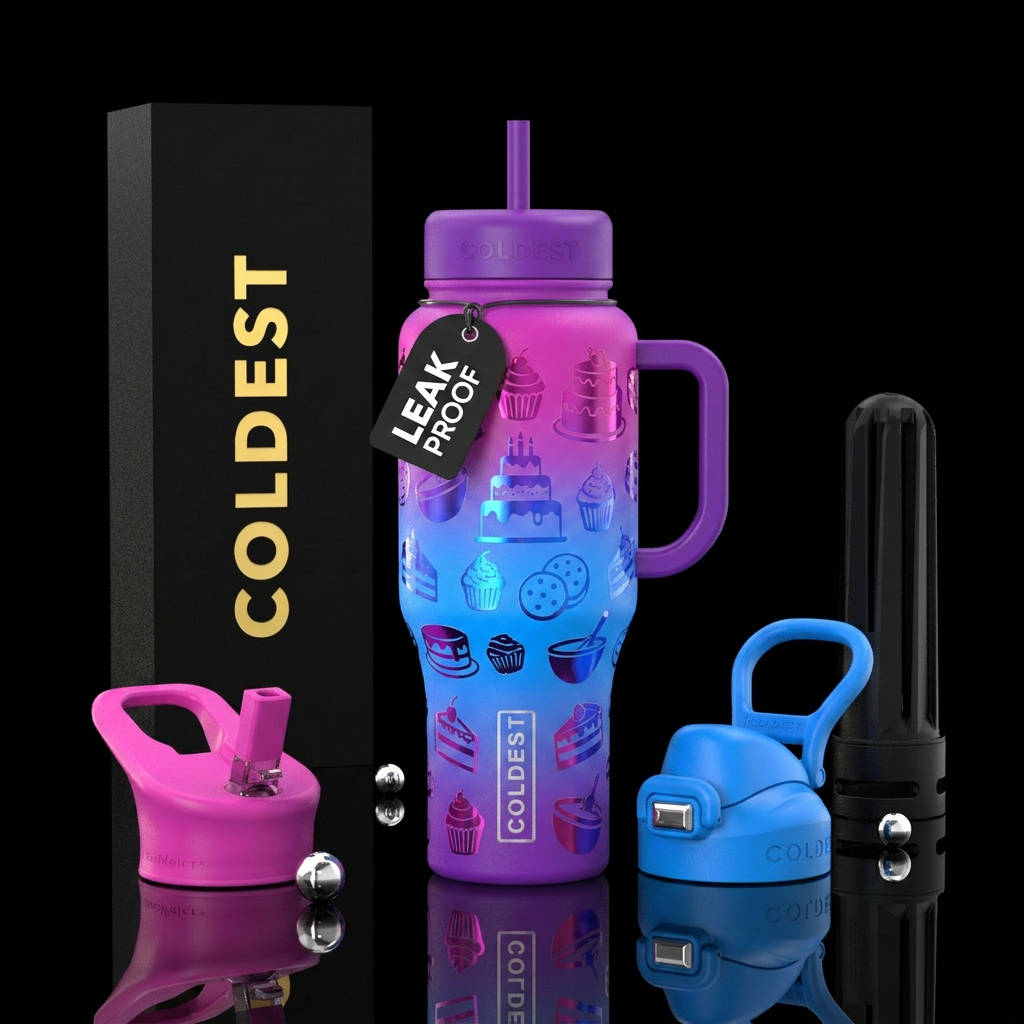 Matte ombre colorful bottle with glossy cake baker... water bottle design