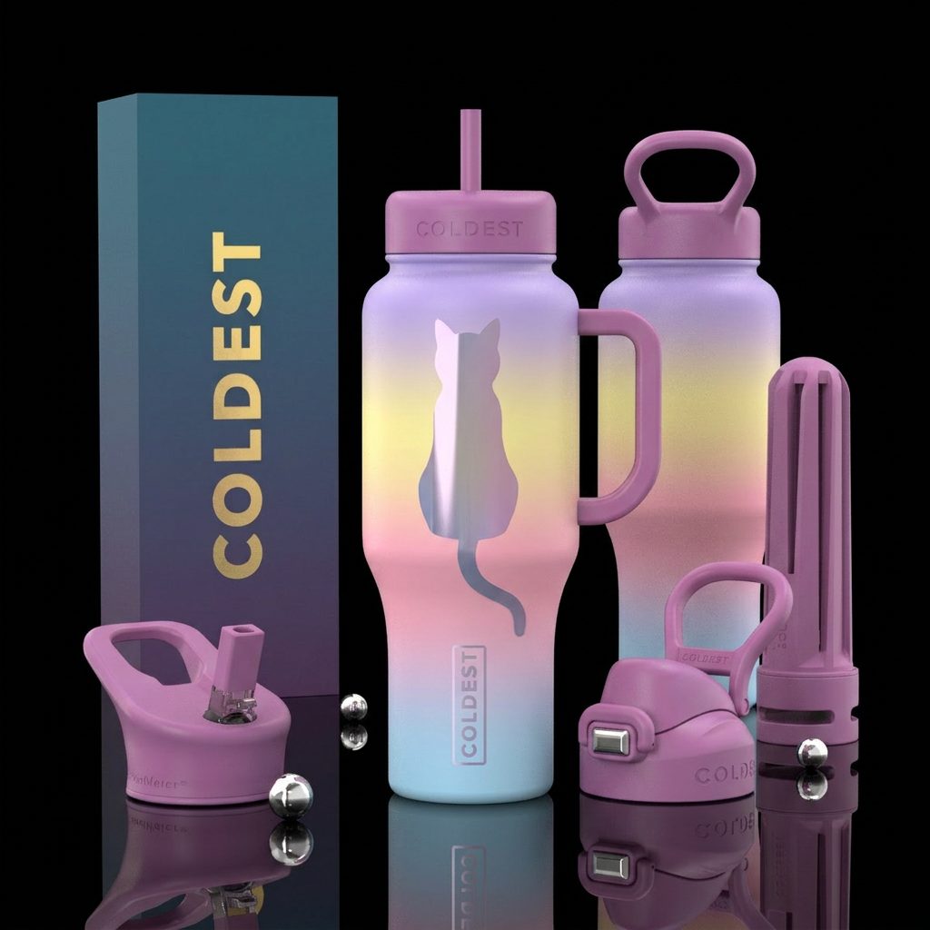 Matte ombre colorful bottle with glossy tall cat s... water bottle design
