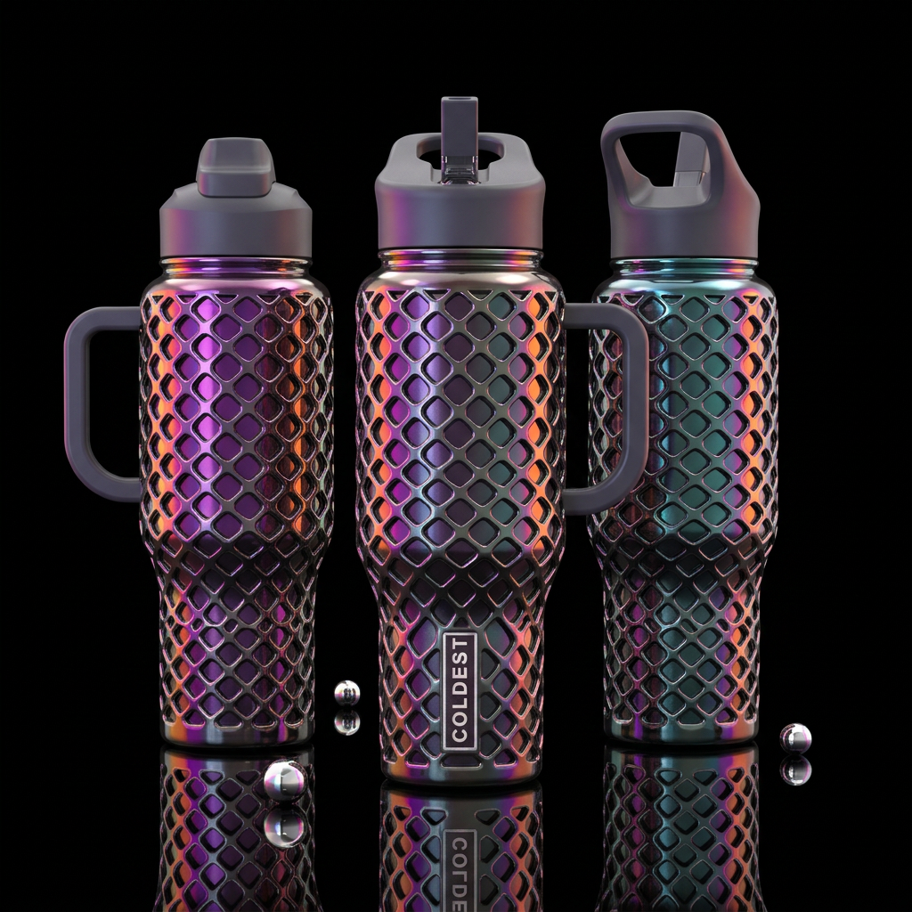 Glossy bottle with slightly raised texture mesh me... water bottle design