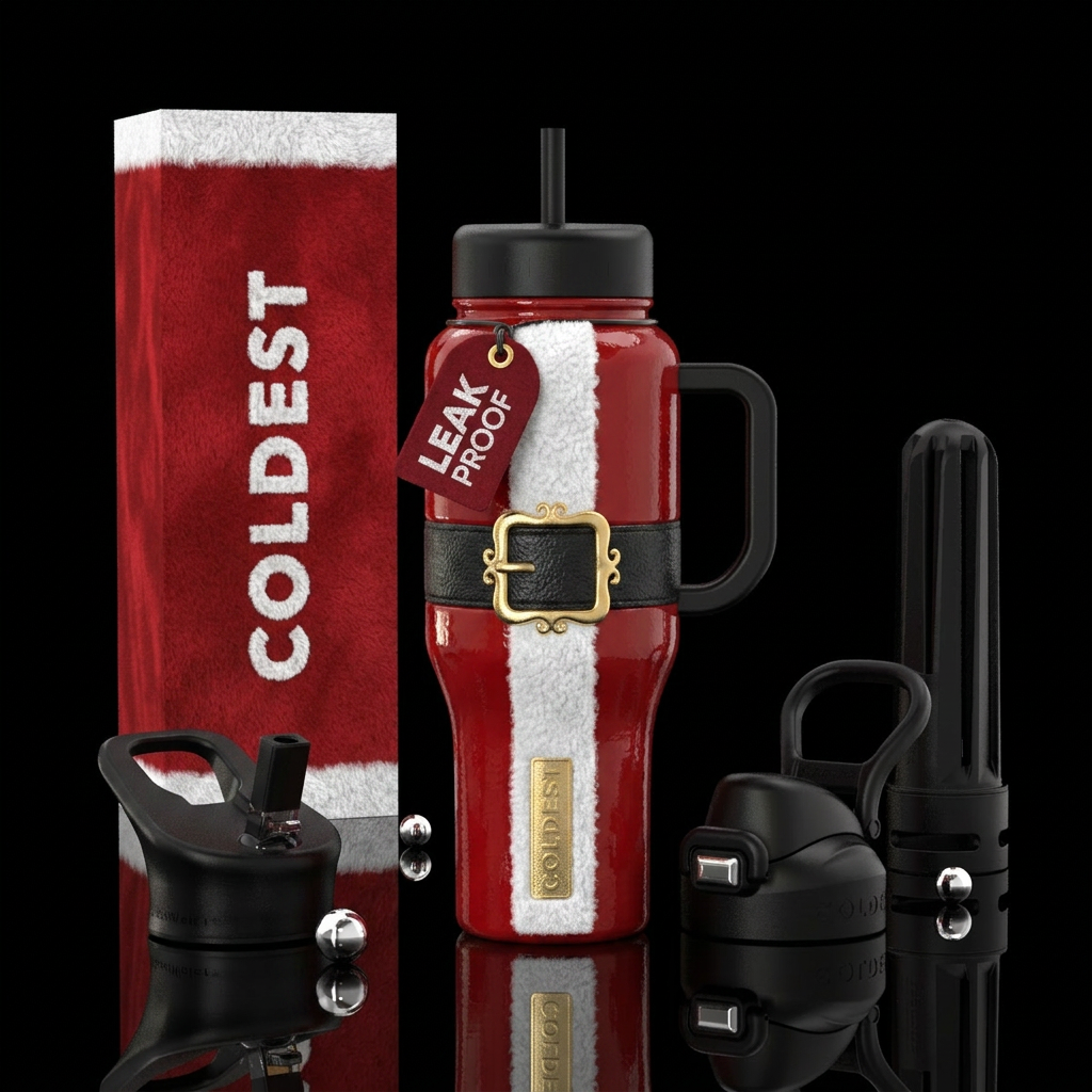 Glossy bottle with slightly raised texture Santas ... water bottle design