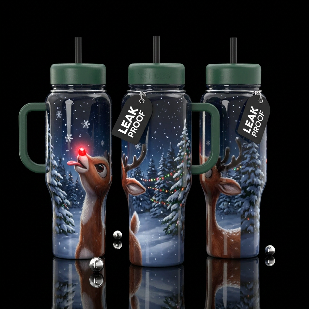 Glossy bottle with slightly raised texture Rudolph... water bottle design