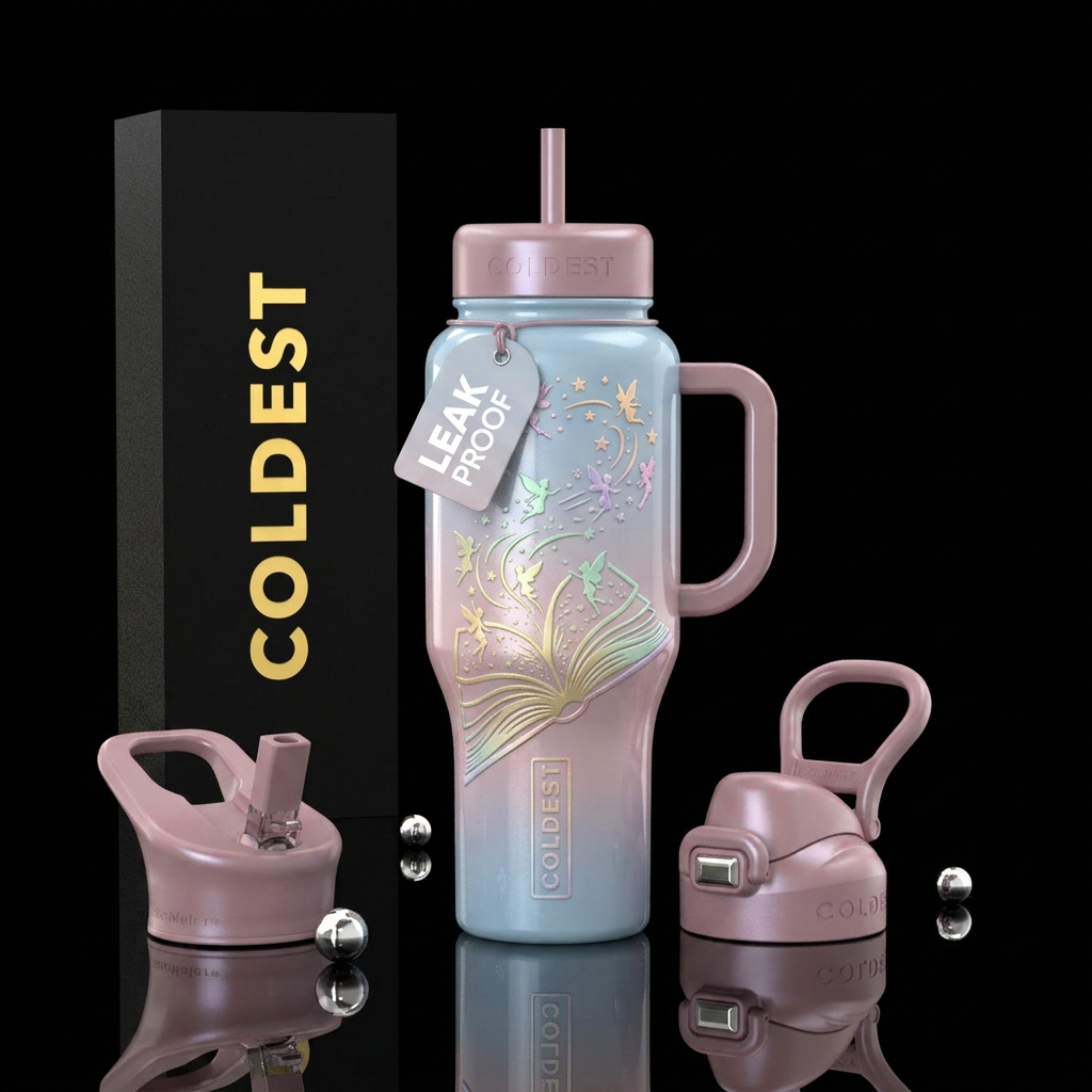 Simple muted pastel tones glossy bottle with sligh... water bottle design
