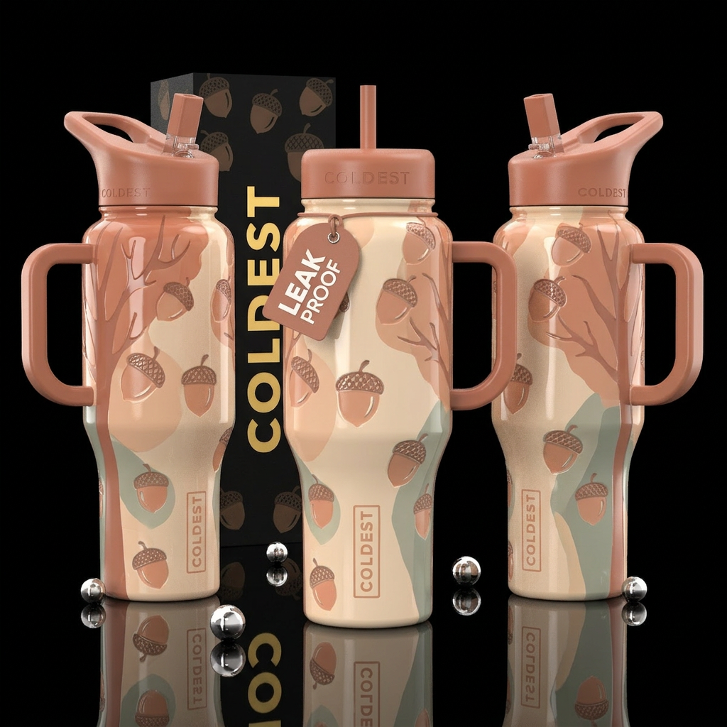 Simple pastel fall tones glossy bottle with slight... water bottle design