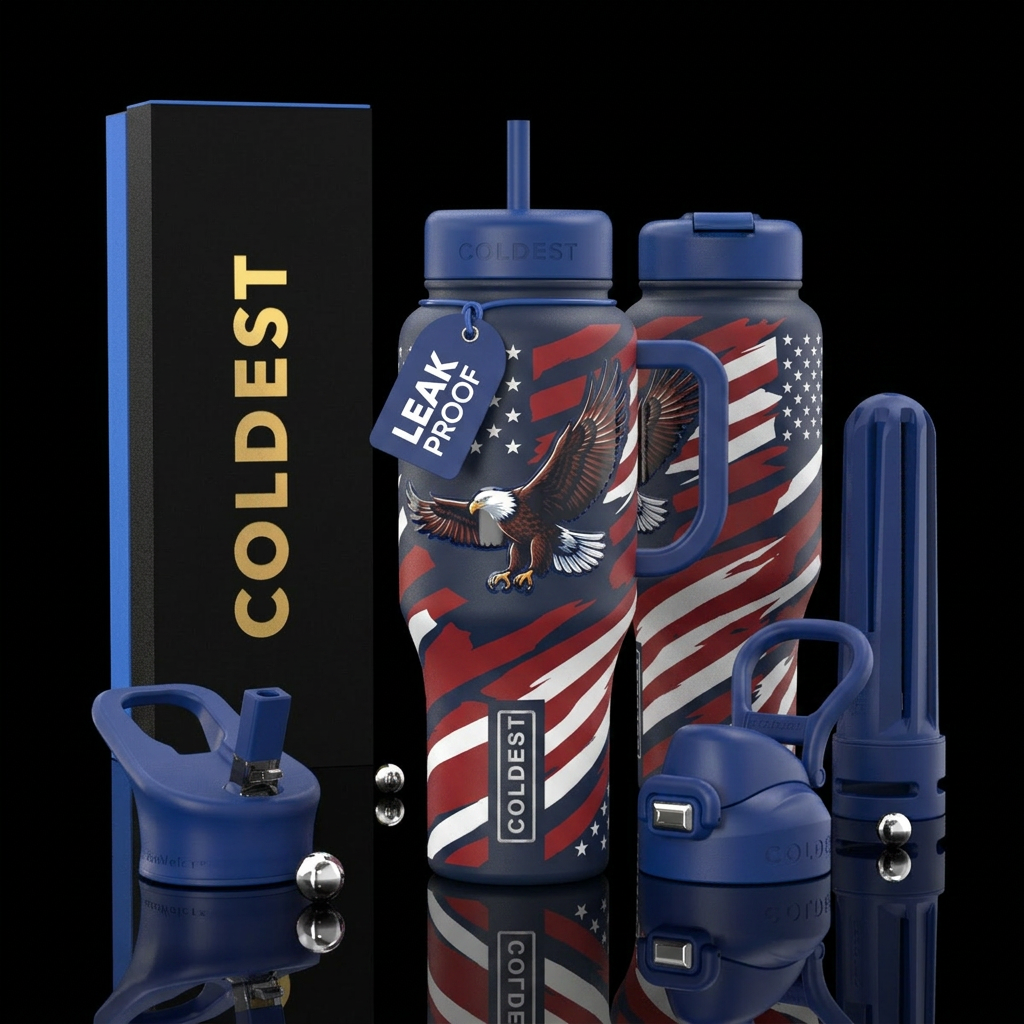 Matte red white and blue cup with slightly raised ... water bottle design