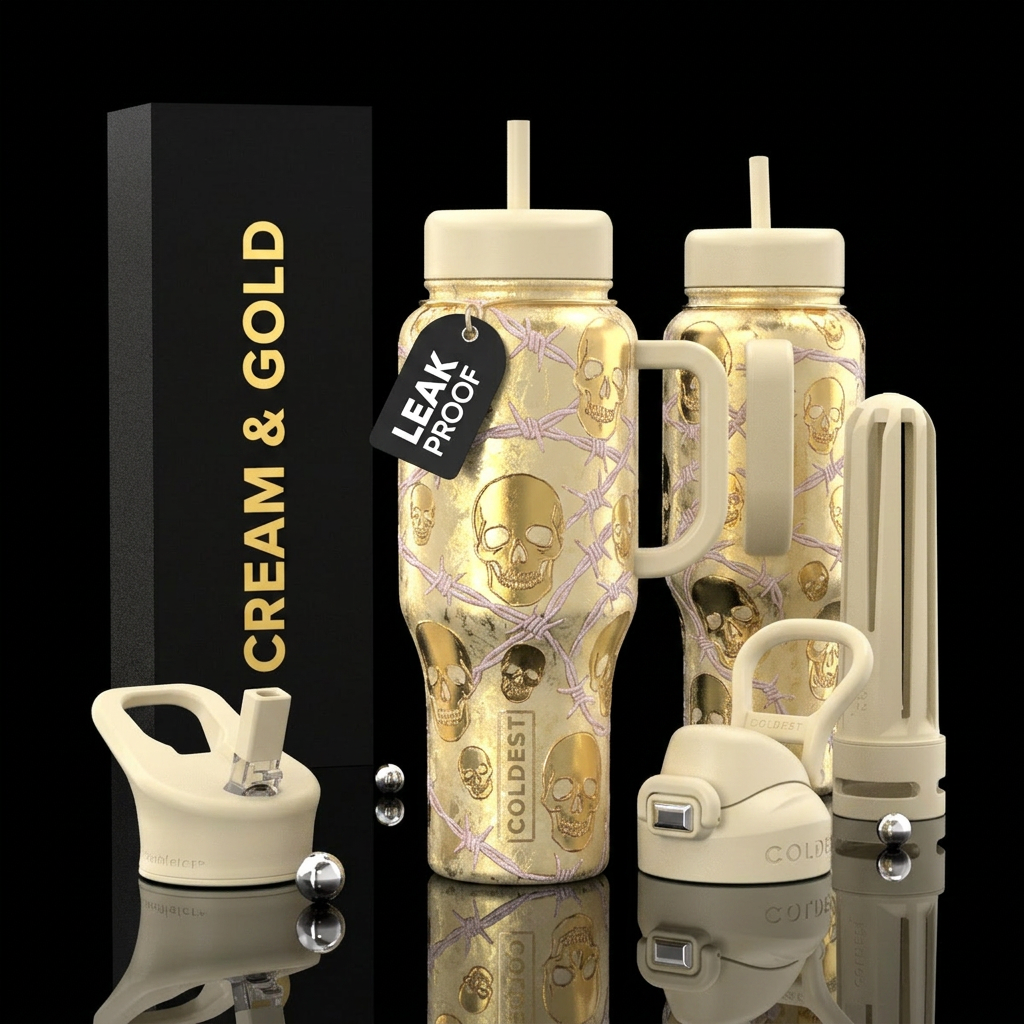 cream gold leaf bottle with slightly raised glossy... water bottle design