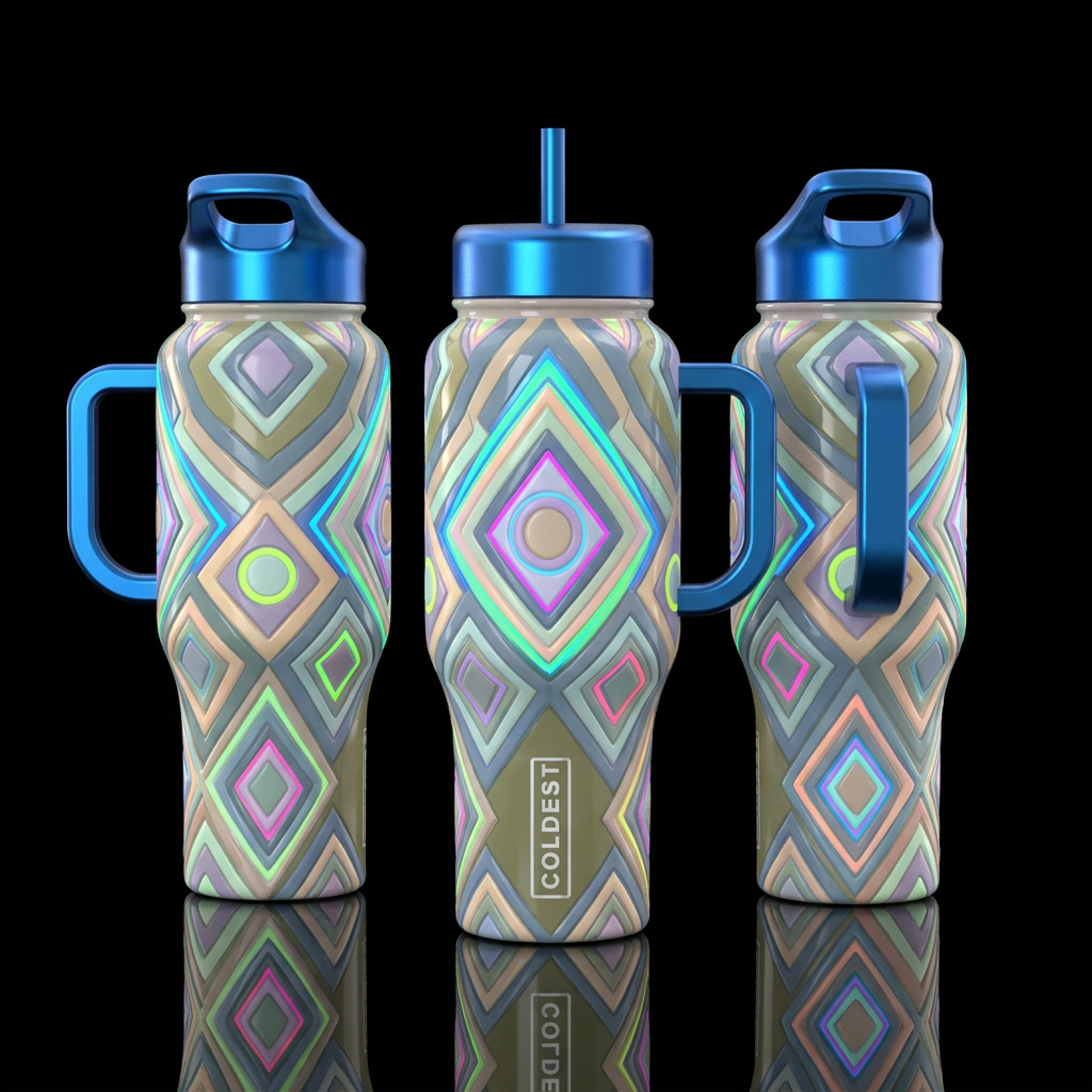 Glossy bottle with slightly raised texture layers ... water bottle design