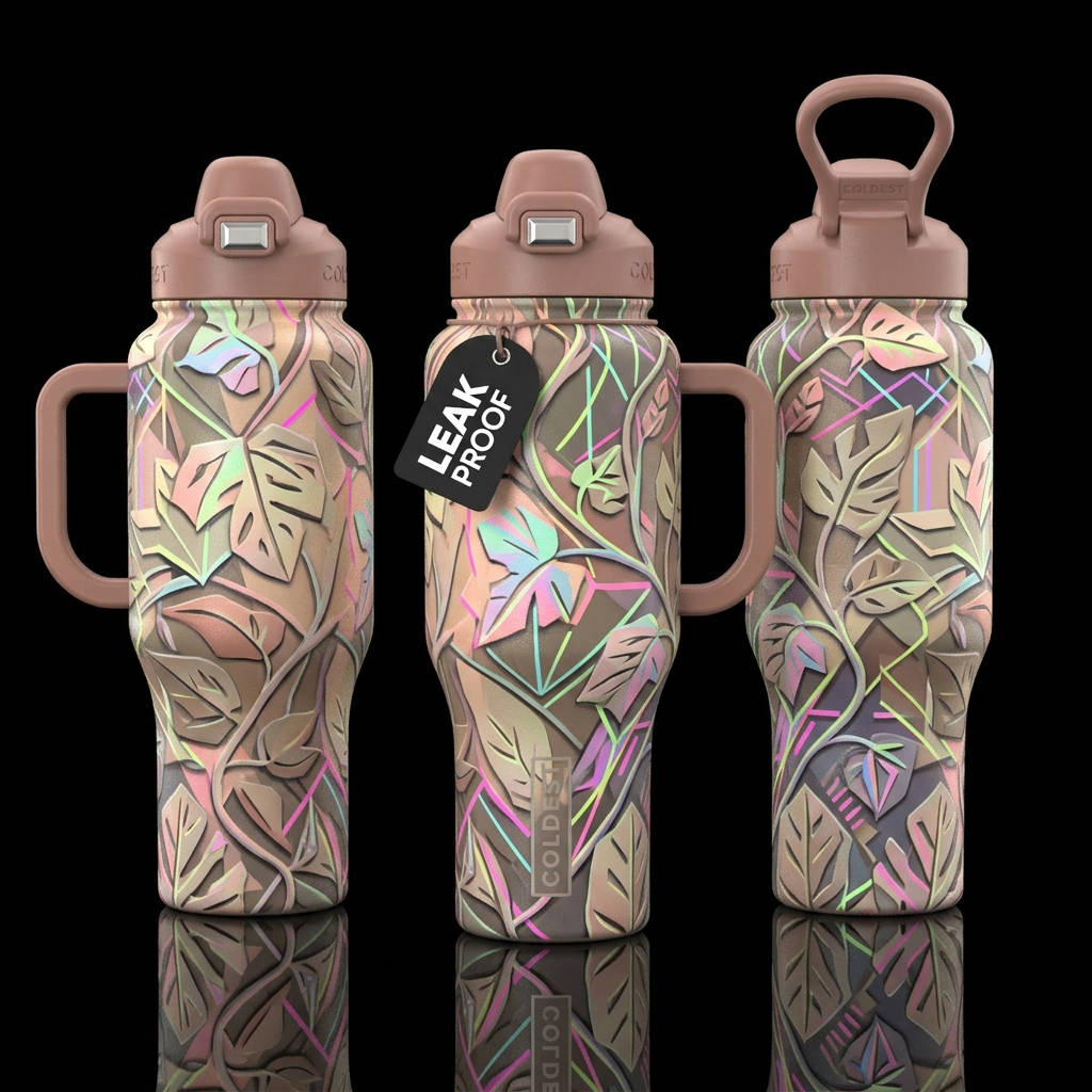 Glossy bottle with slightly raised texture layers ... water bottle design