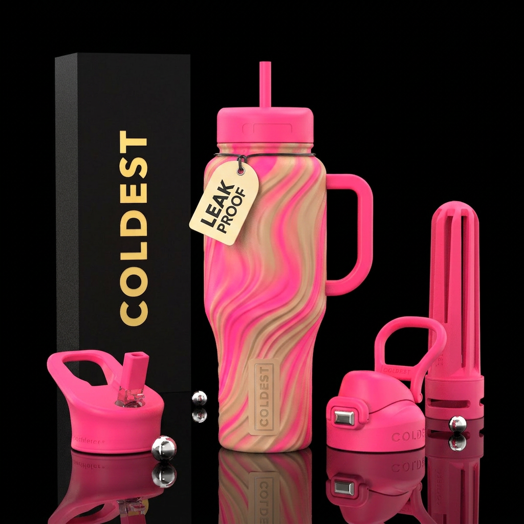 Neon flamingo pink light tan wavy ombre textured d... water bottle design
