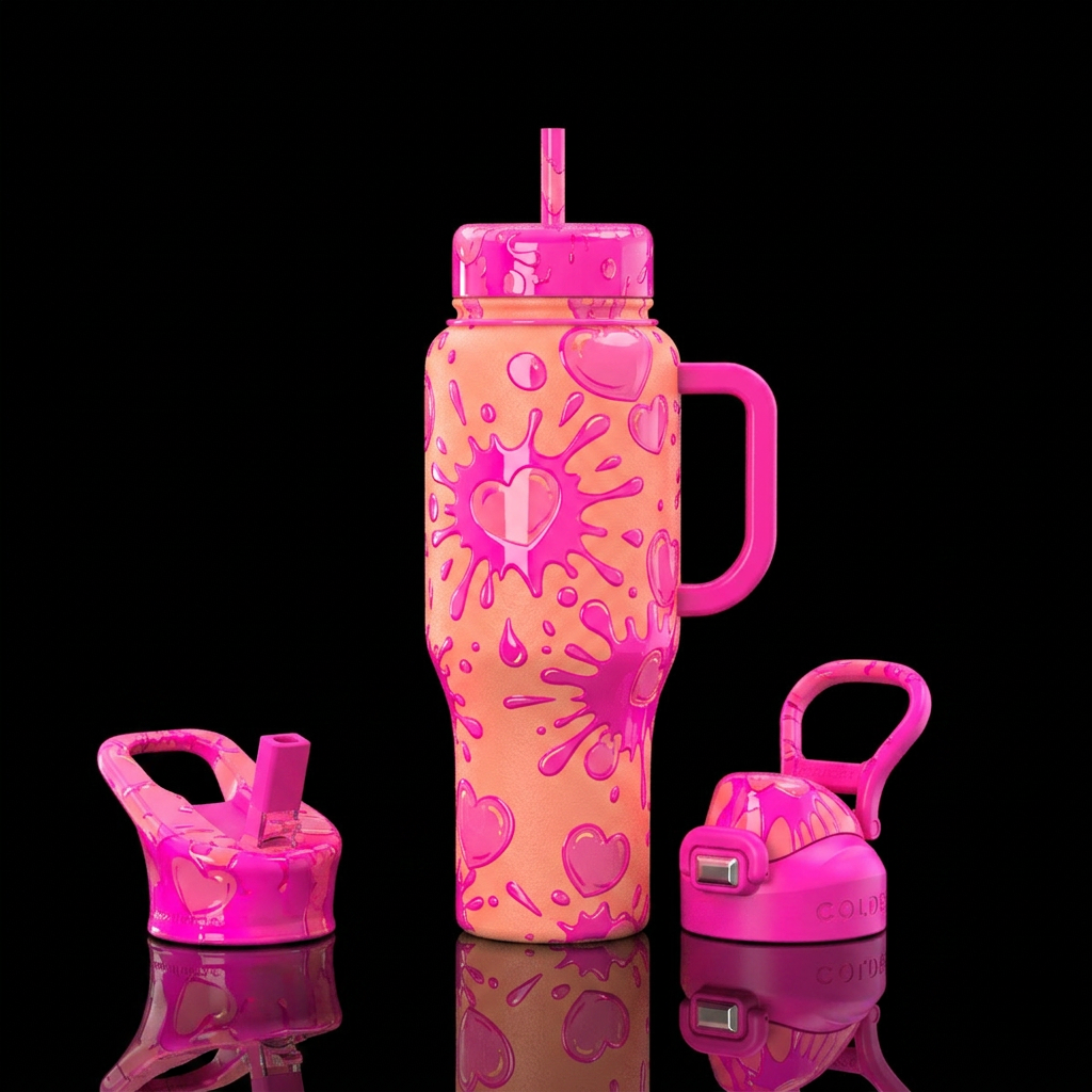 Glossy bottle with slightly raised flat textured b... water bottle design