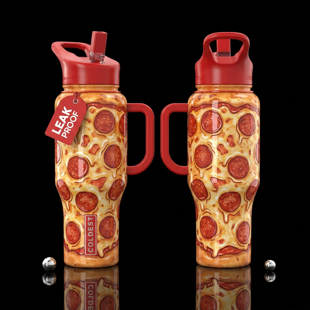 Glossy bottle with slightly raised textured outlin... water bottle design