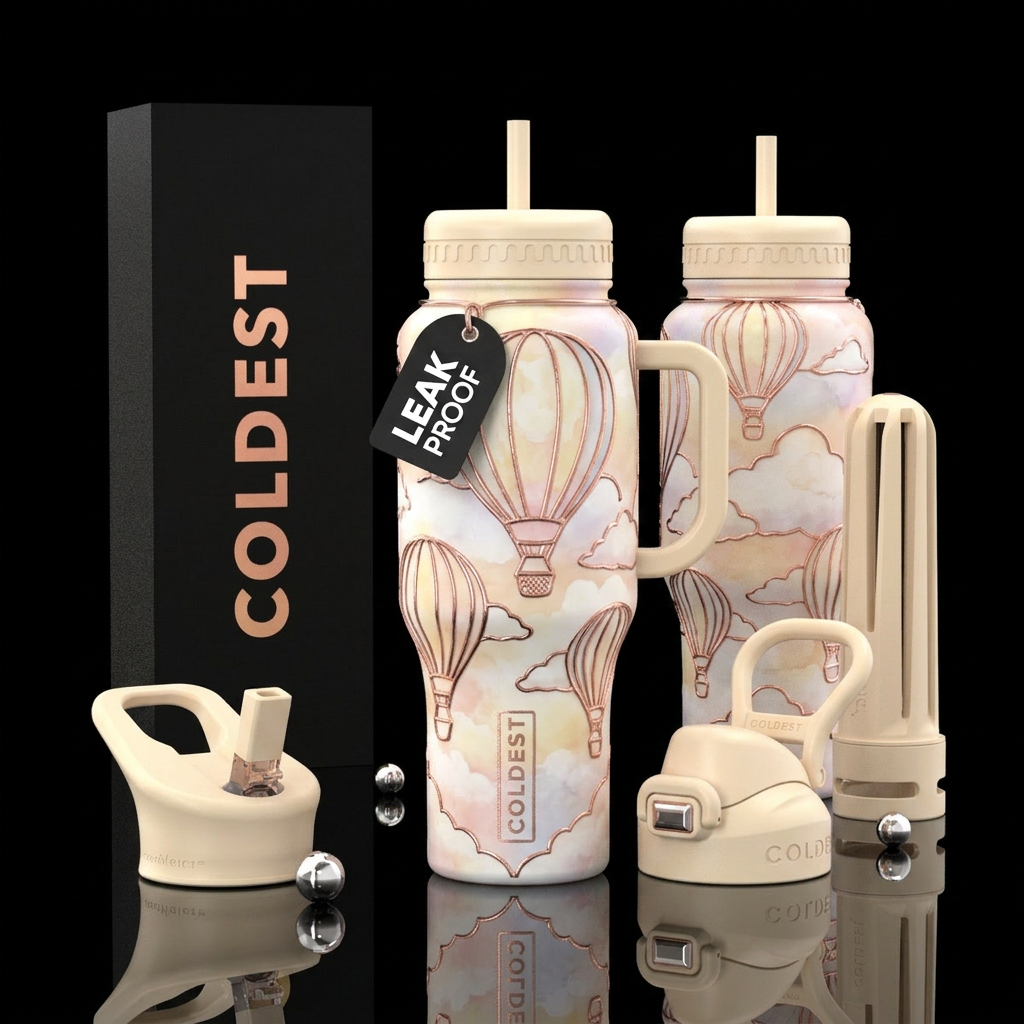 Glossy Cup with slightly raised textured rose gold... water bottle design