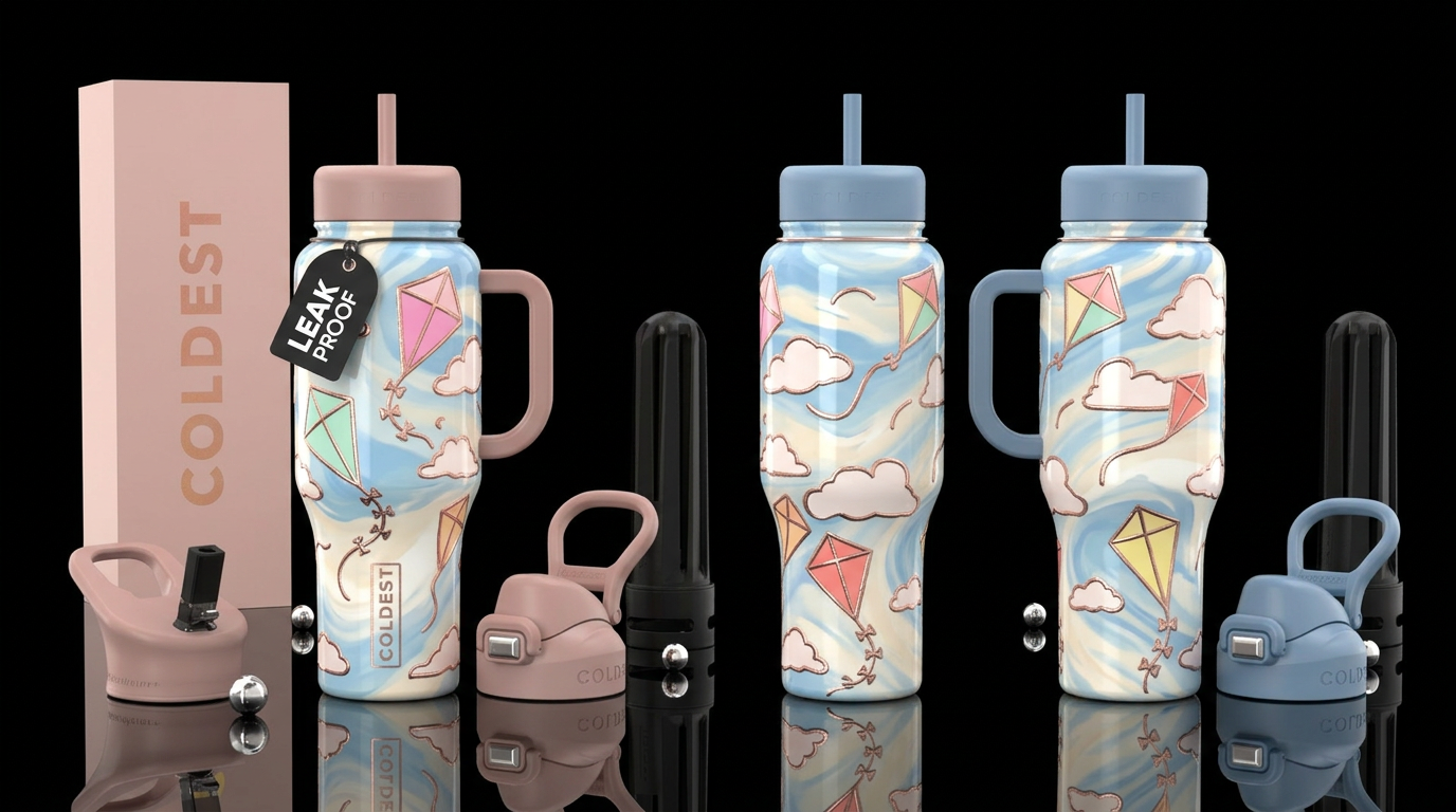 Glossy Cup with slightly raised textured rose gold... water bottle design