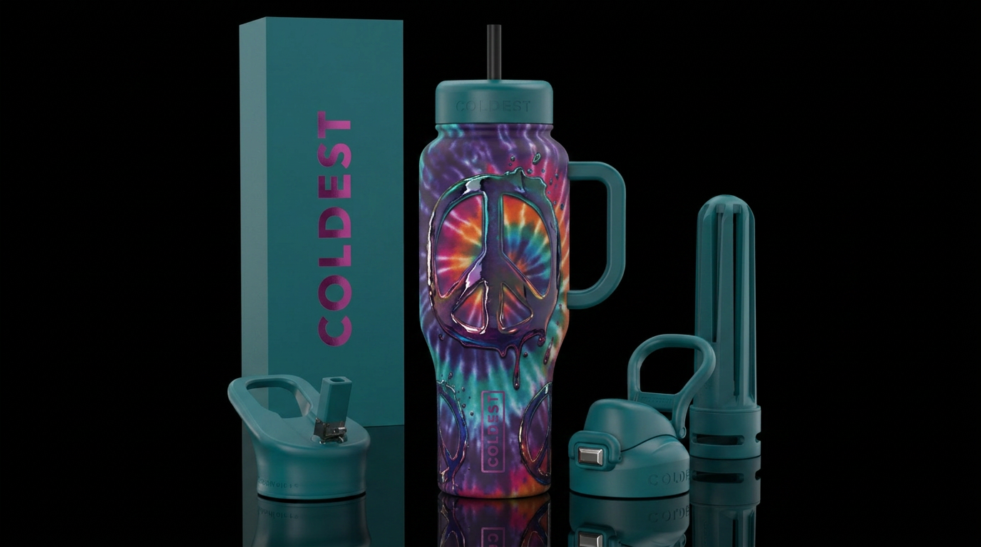 Textured Matte tye dye bottle with big falling glo... water bottle design