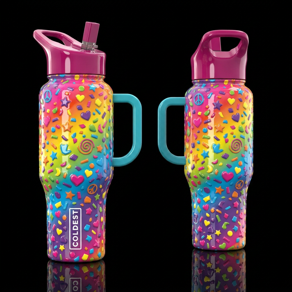 Glossy bottle with slightly raised glossy texture ... water bottle design