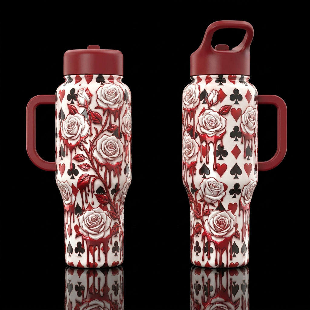 Glossy bottle with slightly raised glossy texture ... water bottle design