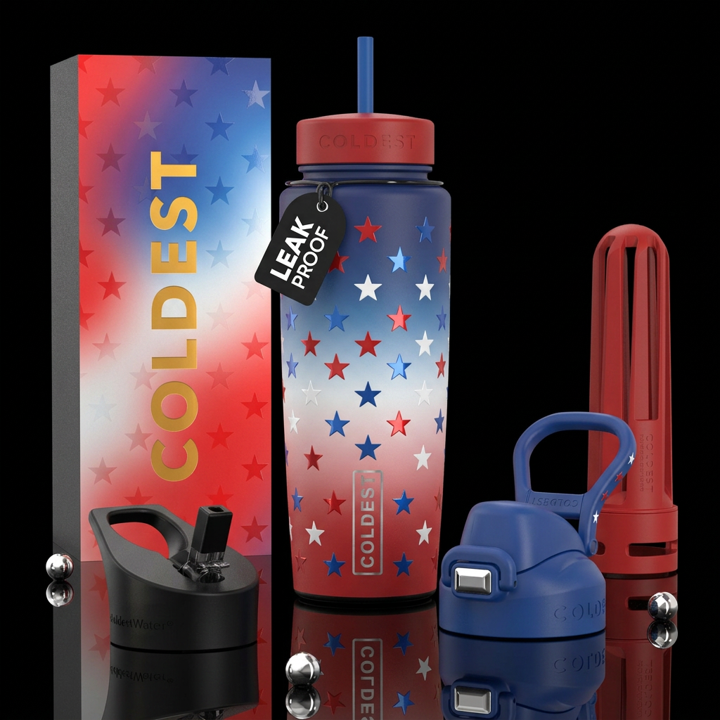Matte red white and blue ombre bottle with glossy ... water bottle design