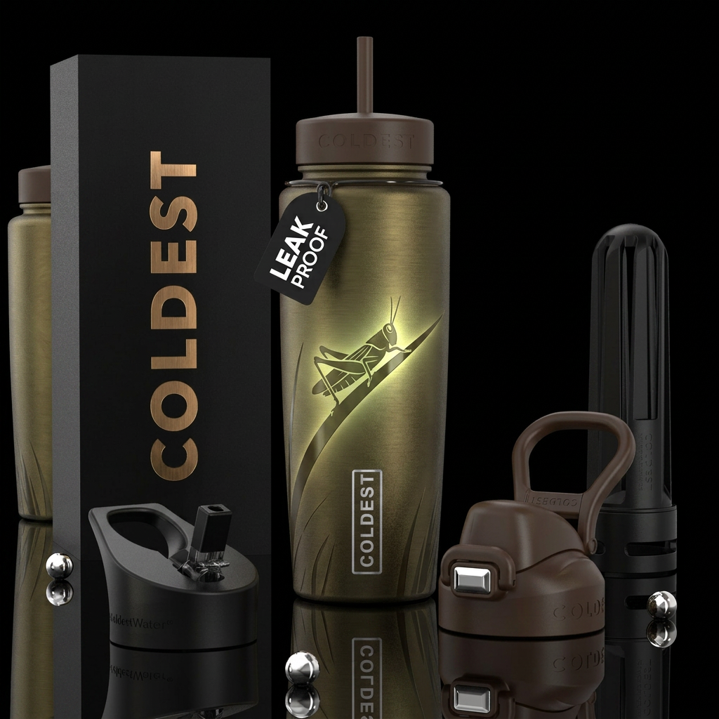 Matte metallic grass and brush bottle with flat gl... water bottle design