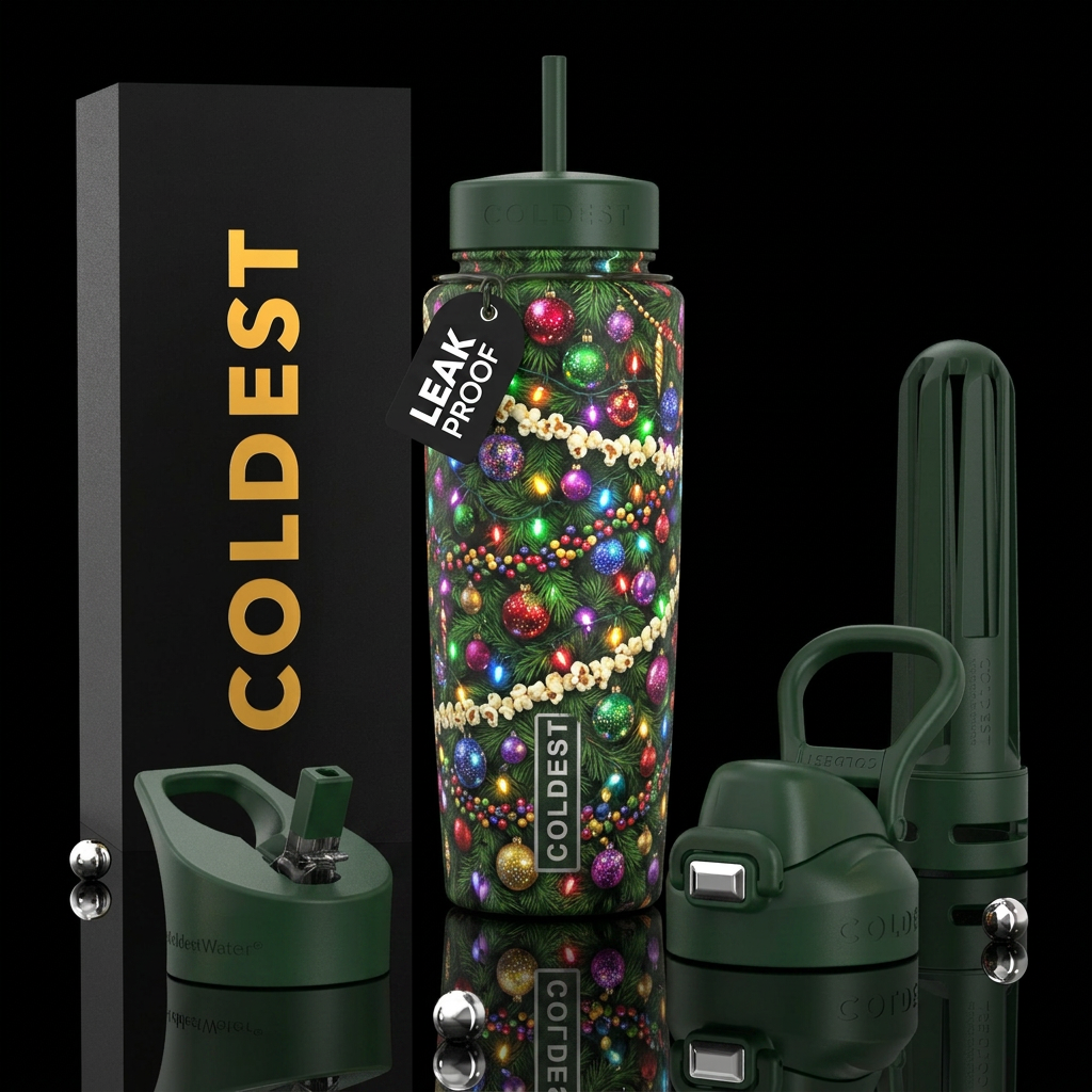 Minimal design painted Matte Christmas tree bottle... water bottle design