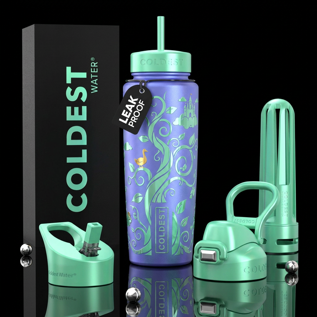 Bright colored matte metallic perry winkle neon pu... water bottle design