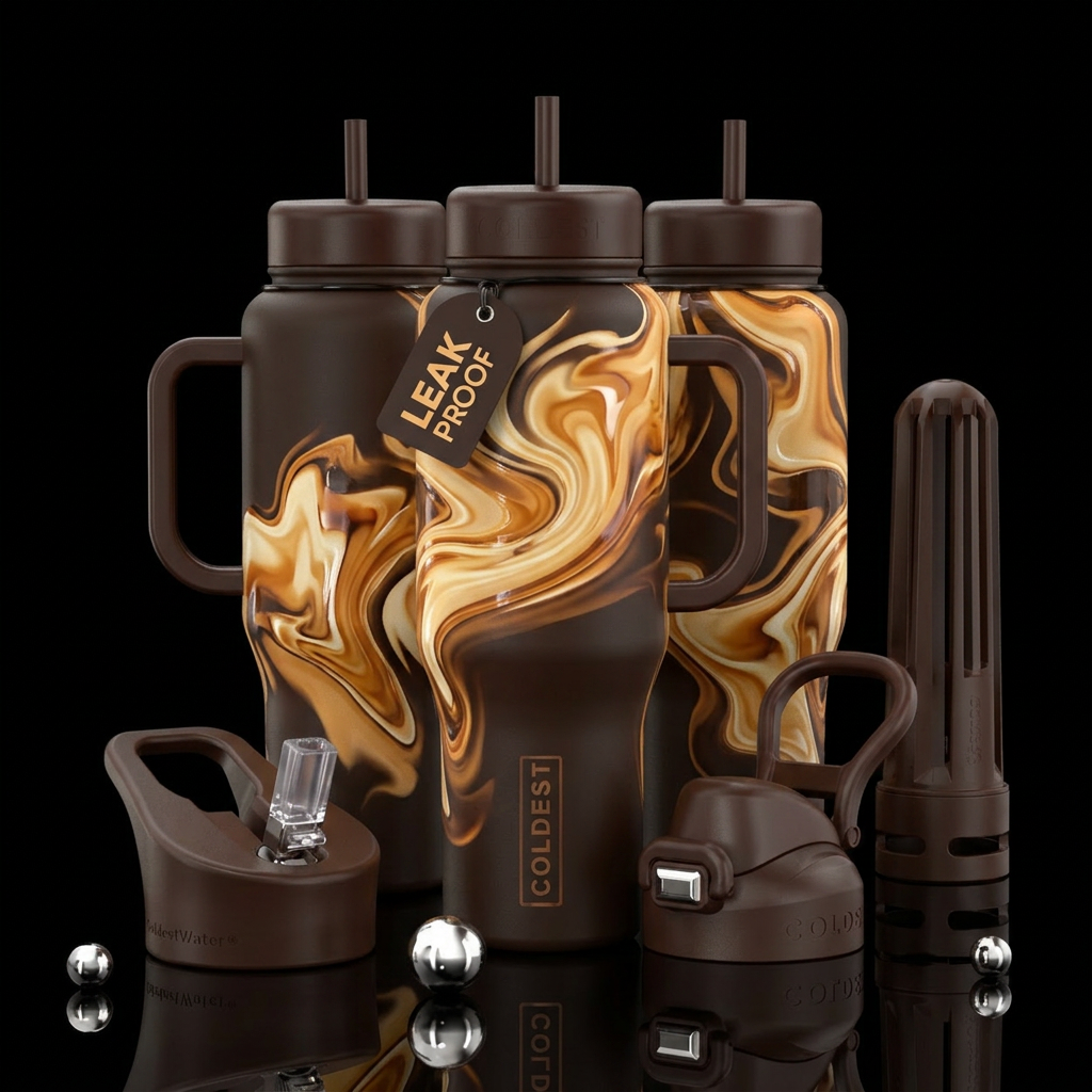 Matte coffee bottle with glossy creamer with match... water bottle design