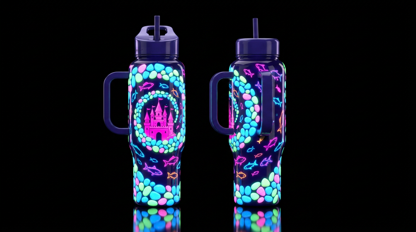 Glossy bottle with slightly raised texture floresc... water bottle design