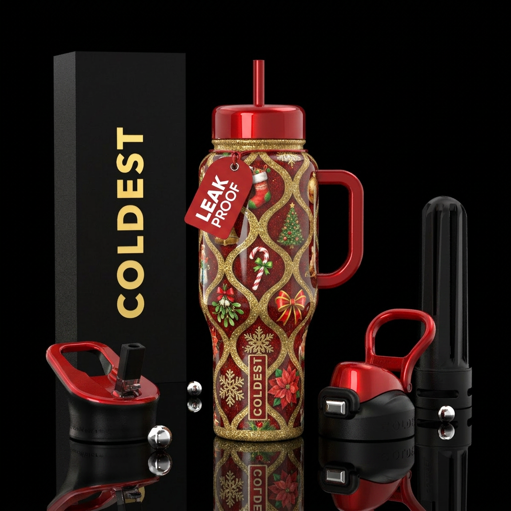 Tinsel and Tidings water bottle design