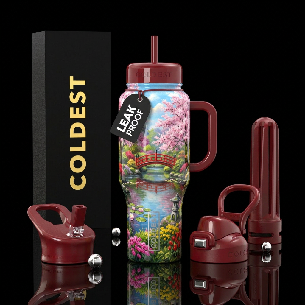Cherry Bloom Bridge water bottle design